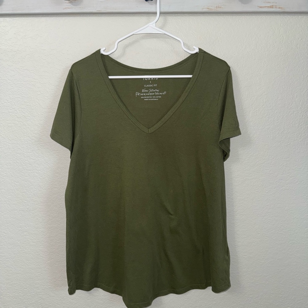 Torrid Olive Short Sleeve V-Neck Top